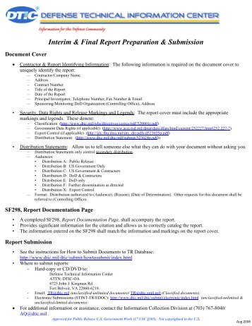 Interim & Final Report Preparation & Submission - Defense ...