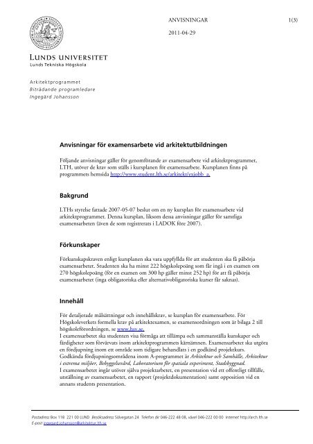 Anvisningar för examensarbete vid ... - Student LTH