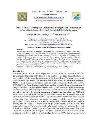 Phytochemical Screening and Antibacterial Investigation of The ...