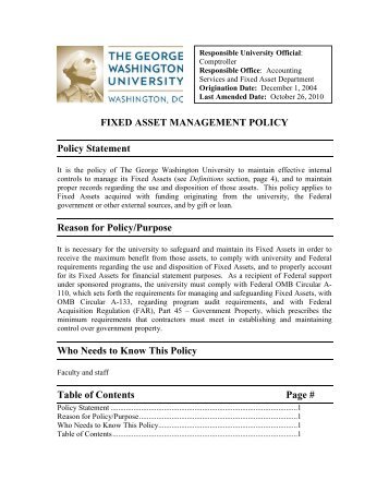 Fixed Asset Management Policy - George Washington University