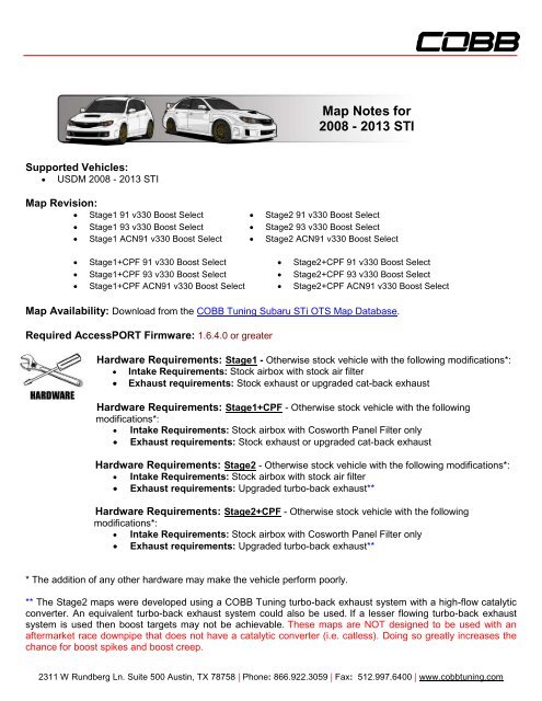 Cobb Aem Intake Map Map Notes For 2008 - 2013 Sti - Cobb Tuning