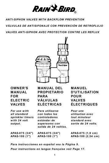 owner's manual for electric valves manual del propietario ... - Rain Bird