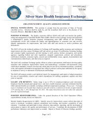 job announcement - Silver State Health Insurance Exchange