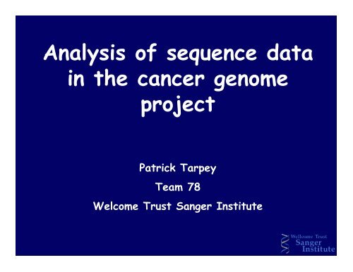 Analysis of sequence data in the cancer genome project