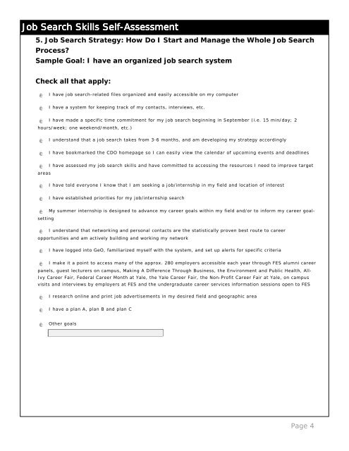Job Search Skills Self-Assessment - Yale University