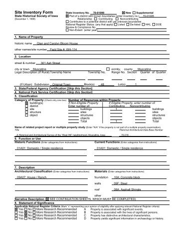 Site Inventory Form State Inventory No - Musser Public Library