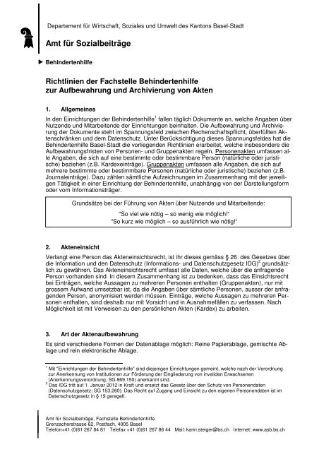 RL Aufbewahrungsfristen - Amt für Sozialbeiträge - Kanton Basel-Stadt