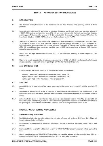 ENR 1.7 ALTIMETER SETTING PROCEDURES