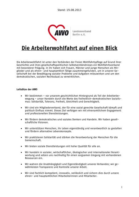 Informationen über die Arbeiterwohlfahrt und dem - AWO Nordwest