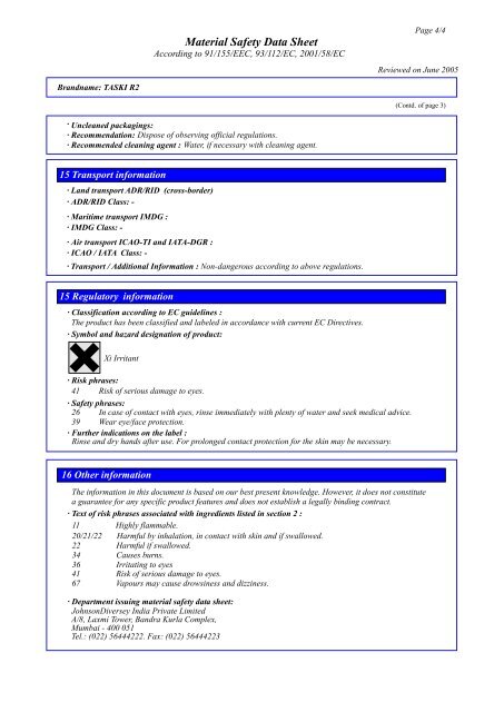 Taski R2 Msds Brandname: TASKI