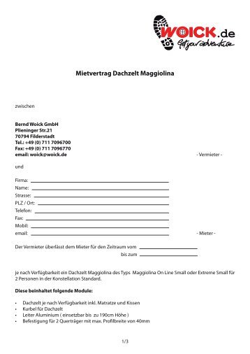 Mietvertrag Dachzelt Maggiolina - Woick GmbH