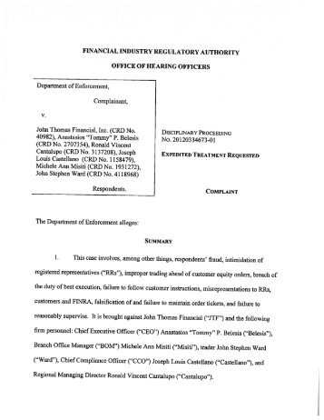 John Thomas Financial, Inc. Complaint - finra