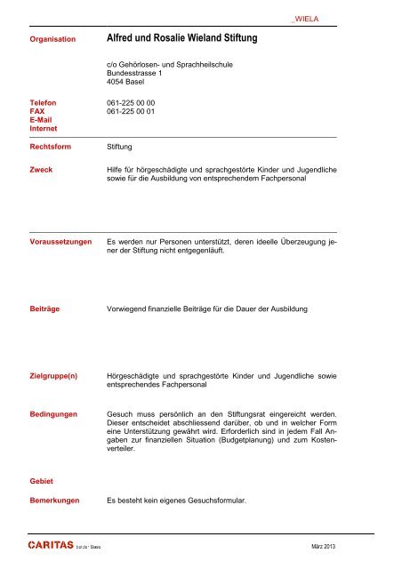 Stiftung - Caritas beider Basel