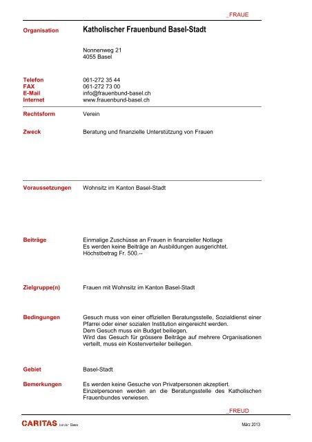 Stiftung - Caritas beider Basel