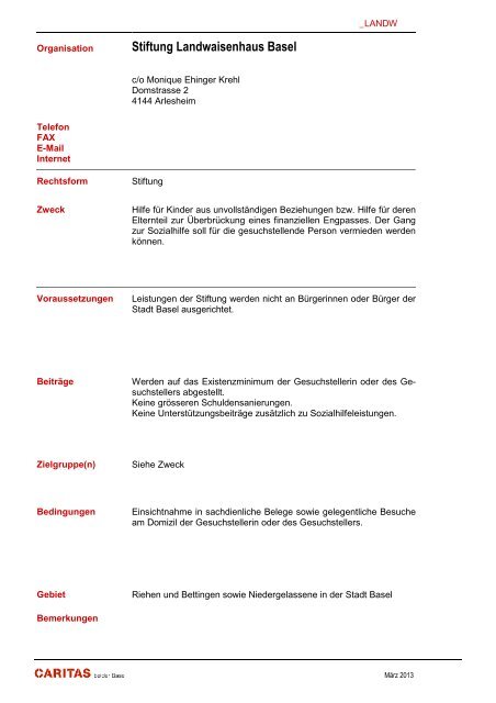 Stiftung - Caritas beider Basel