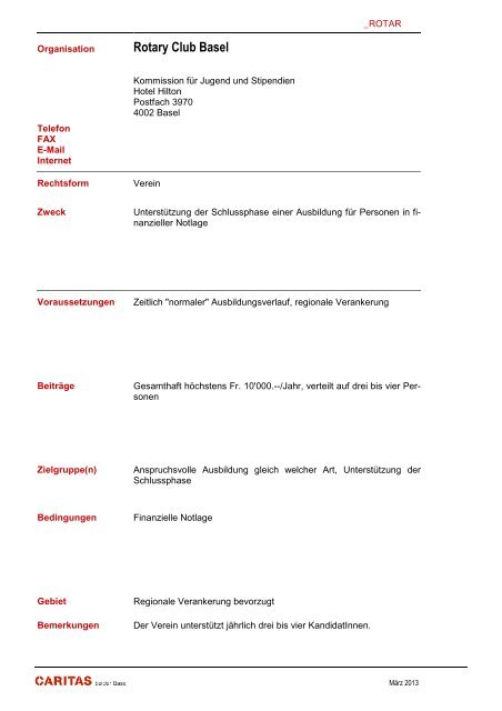 Stiftung - Caritas beider Basel