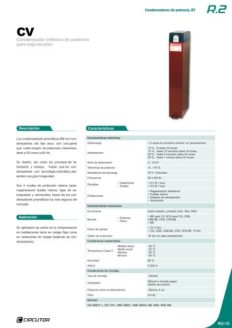 Condensadores de potencia, BT - Circutor