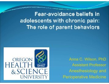 Fear-avoidance in adolescence with chronic pain - Society of ...