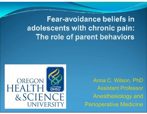 Fear-avoidance in adolescence with chronic pain - Society of ...