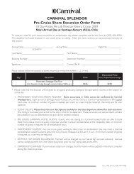 CARNIVAL SPLENDOR Pre-Cruise Shore Excursion Order Form