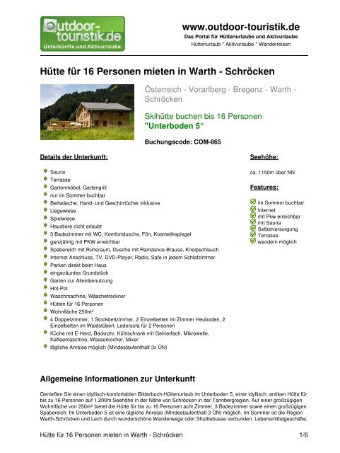 Hütte für 16 Personen mieten in Warth - Schröcken - Outdoor-Touristik