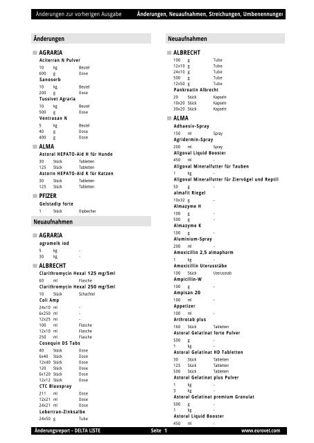 Änderungen als pdf-Datei - Eurovet