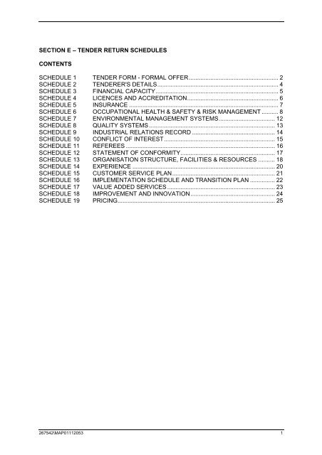 Tender Return Schedules - Wattle Range Council