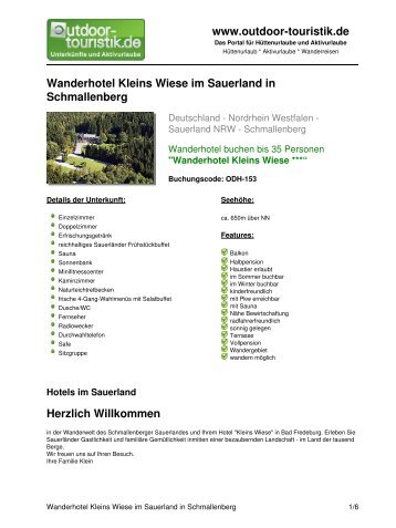 Wanderhotel Kleins Wiese im Sauerland in  ... - Outdoor-Touristik