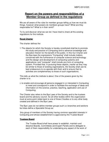 Report on the powers and responsibilities of a Member Group as ...