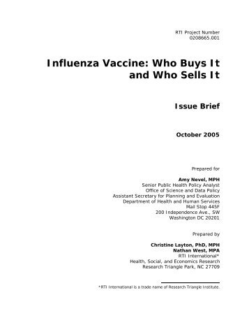 Influenza Vaccine: Who Buys It and Who Sells It - RTI International