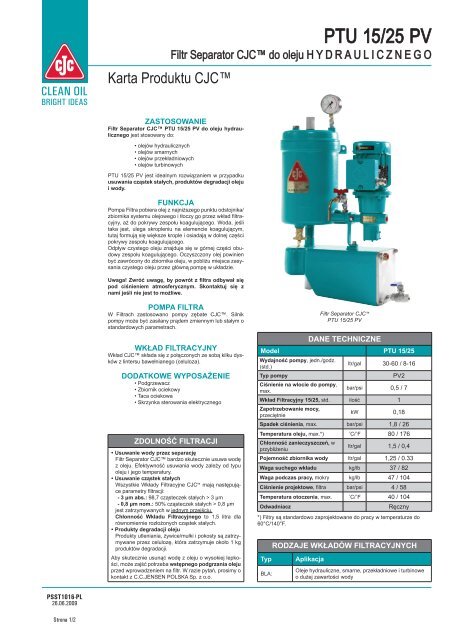 Filtr Separator CJC, PTU 15/25 HYDRAULICZNEGO - Cjc.dk