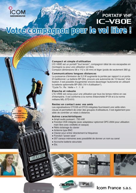 Documentation commerciale vol libre IC-V80E - Icom France