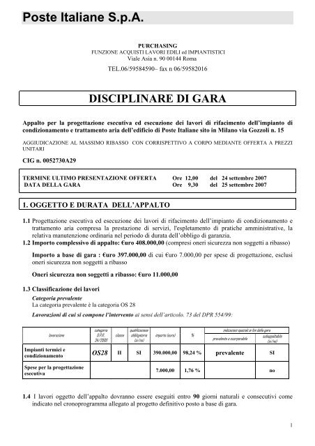 Lettera Presentazione Poste Italiane