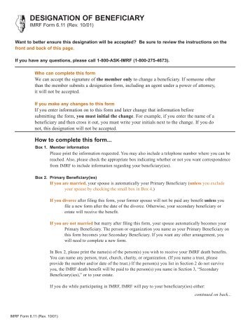 IL Municipal Retirement Fund Designation of Beneficiary 1/03