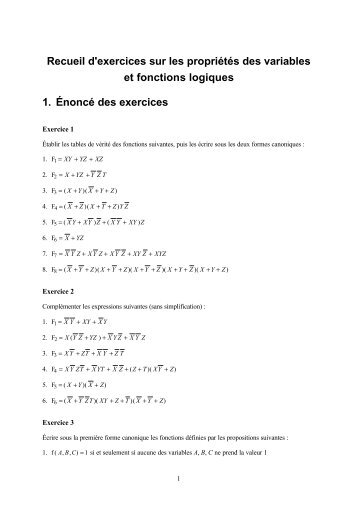 Recueil d'exercices sur les propriÃ©tÃ©s des variables et fonctions ...