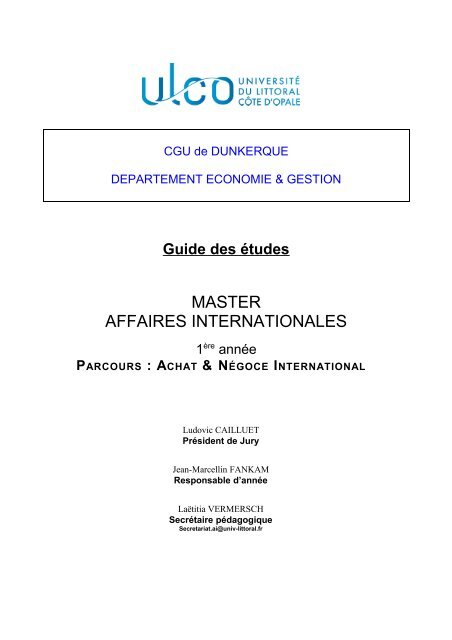 Guide des Ã©tudes du master 1 Achat et NÃ©goce International