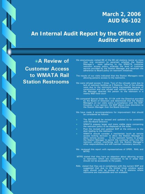 Customer Access to Restrooms Report - WMATA.com