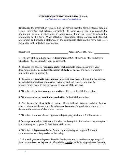 8-YEAR GRADUATE PROGRAM REVIEW (Form 4) Directions: The ...