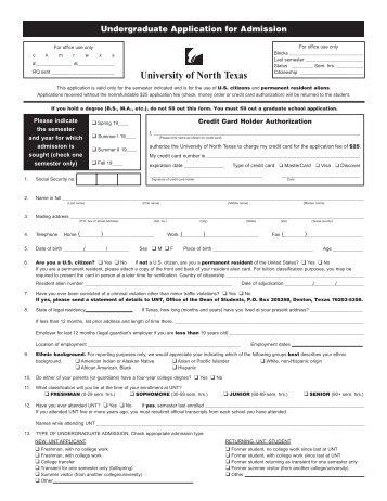 Application for Admission - University of North Texas