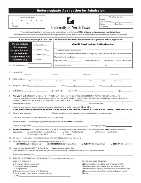 Application for Admission - University of North Texas