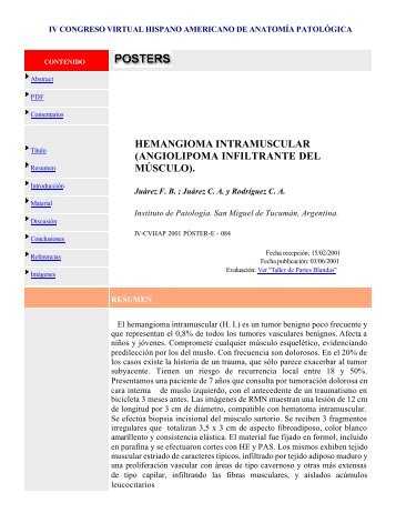 hemangioma intramuscular (angiolipoma infiltrante del mÃºsculo).