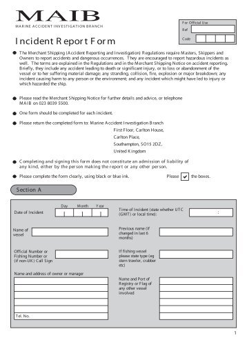 MAIB 'Accident Reporting Form' - ISM Code