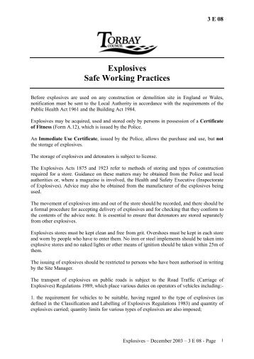 Explosives Safe Working Practices