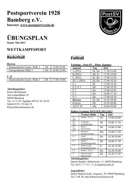 Postsportverein 1928 Bamberg e.V. ÜBUNGSPLAN