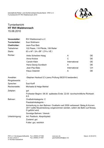 Turnierbericht Chefrichter - RVI-Waldrennach e.V.