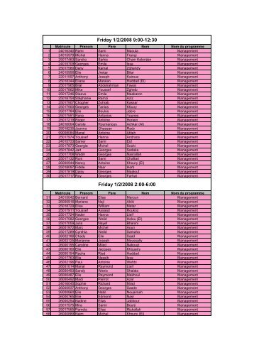List of students for registration - kaslik
