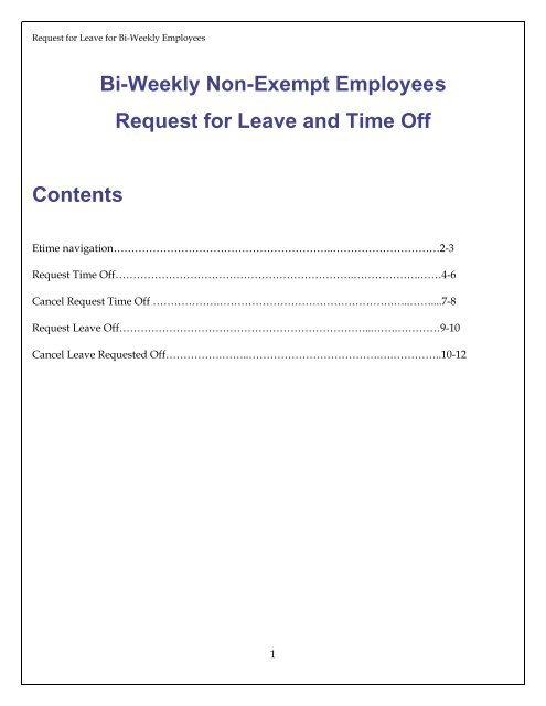 Bi-Weekly Non-Exempt Employees Request for Leave and Time Off ...