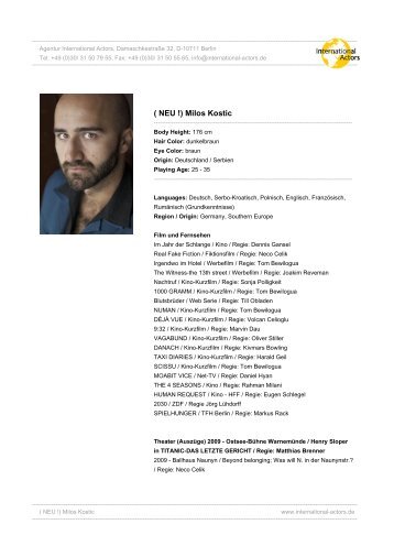 ( NEU !) Milos Kostic - Agentur International Actors