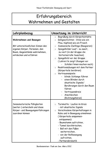 Erfahrungsbereich Wahrnehmen und Gestalten - Bewegung und ...