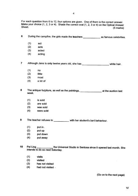 METHODIST GIRLS' SCHOOL (PRIMARY) Shade your answers in ...